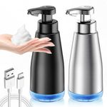 14oz Automatic Foaming Soap Dispenser, Hand Soap and Dish Soap Dispenser for Bathroom,Kitchen,Automatic Soap Dispenser Bathroom,USB Rechargeable Touchless Foam Soap Dispenser 2 Pack(Black and Silver)