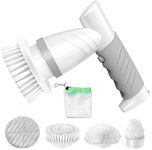 SZFIXEZ Electric Spin Scrubber, Cordless Electric Cleaning Brush for Bathroom Electric Spin Cleaner with 4 Replaceable Shower Cleaning Brush Heads for Wall, Stove Tile Bathtub Toilet Window (Grey)