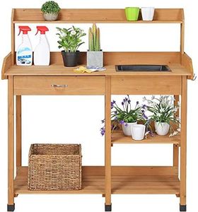 Topeakmart 45.2x17.7x47.6'' (LxWxH) Potting Benches Outdoor Garden Potting Table Work Bench with Removable Sink Drawer Rack Shelves Work Station, Wood