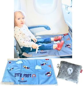 Cegali Airplane Seat Extender for Kids: Enhance Your Child's in-Flight Comfort. Travel Toddler Bed, Airplane Footrest, Airplane Foot Hammock and Seat Extender, All in One (Little Pilot - Cool Grey)