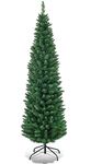 HAPPYGRILL 5FT Pencil Christmas Tree Slim Xmas Tree Unlit Skinny Artificial Christmas Tree with Foldable Metal Stand PVC Material Leaves