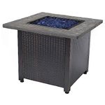 Endless Summer 30 Inch Square 30,000 BTU LP Gas Outdoor Fire Pit Table with Resin Mantel, Steel Base, Blue Fire Glass, and Protective Cover, Black