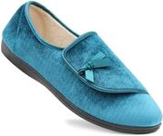 Dr Keller Womens Velour Faux Fur Lined Ladies Winter Wide Opening Diabetic Orthopaedic Slippers (Blue, UK Footwear Size System, Adult, Women, Numeric, Medium, 5)