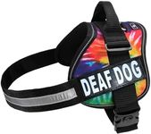 Doggie Stylz Dog Harness with Removable Patches and Reflective Trim. Dog Vest Comes with 2 DEAF DOG Reflective Hook and Loop Patches. Measure Dogs Girth Before Purchase (Girth 19” - 25" Tie Dye)