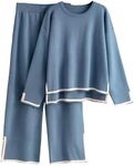 Tanming Women's 2 Piece Outfits Long Sleeve Knit Sweater Top Wide Leg Pants Lounge Sets Tracksuits (Blue, X-Large)