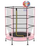 LANGXUN Kids Trampoline with Basketball Hoop, 60" Indoor Outdoor Toddler Trampoline Raised Safety net - Birthday Gifts for Boys and Girls, Christmas Toys for 3-10 Years Old (Pink)