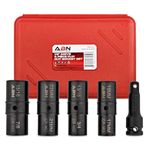 ABN Double Side Lug Nut Socket Set, 5Pc - 1/2-Inch Drive Flip Impact Sockets Lug Nut Extractor Set Reversible Sockets