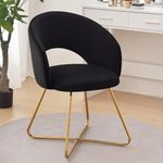 Furniliving Velvet Accent Chair for Living Room, Comfortable Upholstered Barrel Vanity Chair with Back, Mid Century Black Makeup Chair with Gold Legs (Black)