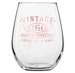 Vintage 1954 Rose Gold Printed 17oz Stemless Wine Glass – Happy 70th Birthday Gift Women Men, Cheers to 70 Years, Turning 70 Woman Decorations Decor, Anniversary Bday Party Favors, Gift Ideas Her 1.0