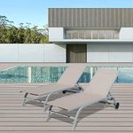 Domi Chaise Lounge Outdoor Set of 2, Lounge Chairs for Outside with Wheals, Outdoor Lounge Chairs with 5 Adjustable Position, Pool Lounge Chairs for Patio, Beach, Yard, Deck, Poolside, Khaki