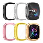 [6-Pack] RICHONE Compatible with Fitbit Versa 4 and Sense 2 Screen Protector Case for Men Women, Built-in HD Screen Film, Ultra-Thin Protective Cover Soft TPU Bumper Frame Watch Accessories (6 Pcs)