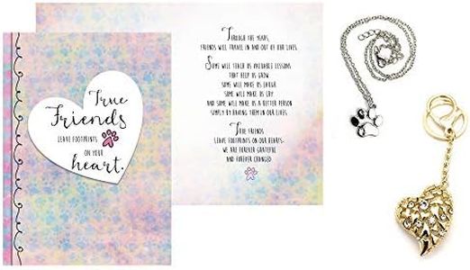 Smiling Wisdom - True Friends Leave Footprints Gold Heart Key Ring Chain Gift Set - Friendship Greeting Card For Good or Best Friend ? For Her BFF Woman - Gold