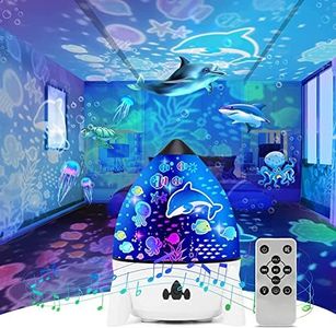 Lampada Proiettore Stelle Bambini, Luci Notte per Bambini 360° Rotazione Musicale Proiettore Lampada con Telecomando 8 Proiezione e 4 Musica per Bambini Neonati Compleanno Regalo, Natale, Halloween
