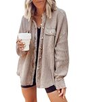 ebossy Womens Long Batwing Sleeve Splicing Cardigan Lightweight Waffle Textured Boyfriend Shirt Jacket Shacket, Khaki, X-Small