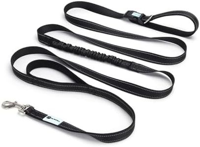 PAWZPAL 10FT Bungee Dog Leash - Hands-Free, Length Adjustable Buckle, Dual Handles, Reflective-Heavy-Duty Nylon, Comfortable Grip for Medium to Large Dogs (Black)