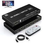 8K HDMI Switch 5 in 1 Out, HDMI 2.1 Switcher Selector 5 Port with IR Remote, HDMI Splitter 8K@60Hz/4K@120Hz for Xbox PS5 PC TV