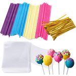 Augshy 300 Pcs Colorful Cake Pops Making Tools,More Larger Than Other Lollipop Sticks and Clear Bags