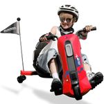 ELEMARA Electric Go Kart for Kids with Stepless Speed,12V Crazy Cart with Adjustable Seat,5 MPH Drift Cart with Pennant, Kids Ride On Toy with LED Lights,Music,Bluetooth,for Kid Age 6+, Red