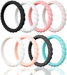 Egnaro Silicone Wedding Ring for Women,Seamless Thin and Stackble Braided Rubber Wedding Bands Rubber Rings for Women