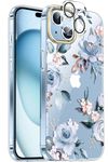 luolnh Compatible with iPhone 15 Plus Case,for Women Girls,Shockproof Clear Floral Pattern Hard Back Cover for iPhone 15 Plus 6.7" 2023 -Blue