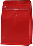 REMTAP Coffee Bags with Valve (50pcs,8oz) Red High Barrier Aluminumed Foil Flat Bottom Standing Coffee Beans Storage Bags,Reusable Heat Sealable Side Zipper Pouches for Home or Store