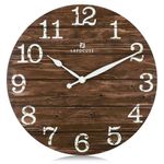 Lafocuse 12 Inch Farmhouse Wooden Brown Wall Clock Silent Non Ticking,Battery Operated Shabby Chic Distressed Rustic Clock for Living Room Kitchen Bedroom Office-Version 2.0