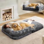 Human Dog Bed Folding Chair, Huge Napping Day Bed with Removalbe Cover, Washable Faux Fur Bean Bag Chair Anti-Slip Lazy Sofa with Blanket Pillow, Orthopedic Dog Beds for Adults、Large Dog to Doze Off