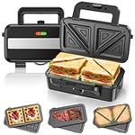 Toastie Maker 1200w, 3 in 1 Waffle Maker, 4 Slice Sandwich Toaster With 5-Gear Temperature Control and Removable Plates, Sandwich Maker with Non-Stick Plates, Panini Press Grill, Double-Sided Heating