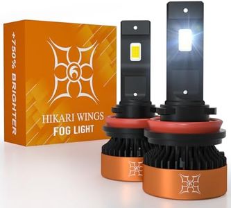HIKARI WINGS H11 Fog Light, 50000LM Pure White 6000K Bulbs, Plug & Play IP68 Waterproof Pack of 2
