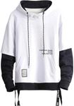 Moshtashio Men's Patchwork Hoodie with Contrasting Colour, Long Sleeve, Basic Sweatshirt, Pullover with Hood, 1 White, XX-Large