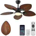 Liokoc Ceiling Fans with Lights with Remote & APP Control, 6-Speed Reversible DC Motor w/ 5 Propeller Blades Dimmable LED with CCT Function for Bedroom, Living Room, Entryway, Patio 42 Inch Woodgrain