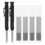 KINBOM 2pcs Construction Pencils with Sharpener, Solid Pencil with 26pcs Woodworking Pencil Refills, Deep Hole Marker for Architect Marking Drawing Craft Making (Black)