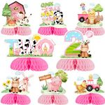 Farm Animal 2nd Birthday Party Decorations Girl - 8PCS Farm Animal Honeycomb Centerpieces, Pink Barnyard Birthday Decorations, Barn Animal 2 Years Old Birthday Party Decorations