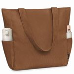 Buringer Corduroy Tote Bag for Women Large Shoulder Bag with Zipper and Pockets for Travel Gym Vacation (Brown)