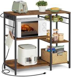 VASAGLE Baker's Rack, Coffee Bar Stand with Charging Station, Storage Shelves, Pull-Out Wire Basket, Table for Microwave, Kitchen, Rustic Brown UKKS036K01, 15.7 x 35.4 x 35.6 Inches