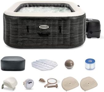 Intex PureSpa Plus Greystone Inflatable Square Hot Tub, Maintenance Kit w/Brush, Skimmer & Scrubber, & Slip Resist Inflatable Removable Seat (2 Pack)