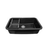 Fossa 31"x19"x09" Inch Granite Quartz Kitchen Sink Single Bowl with Basket, Coupling, Waste Pipe Quartz German Engineered Technology Kitchen Sink Easy-to-Clean Sink (Black)