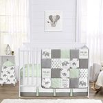 Sweet Jojo Designs Mint, Grey and White Watercolor Elephant Safari Baby Unisex Crib Bedding Set Without Bumper - 4 Pieces