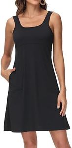 Women’s UPF 50+ Tank Dress A-Line with Pockets Breathable Quick Dry Sun Protection for Hiking Camping Beach Outdoors Black