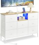 SONGMICS Chest of Drawers, Fabric Dresser with Power Outlets and LED Lights, 25 Colors, 8 Drawers, TV Stand for up to 60 Inch TVs, 11.8 x 47.2 x 31.3 Inches, Cloud White and Oak Beige ULTS518W01
