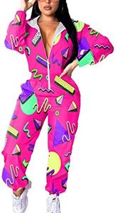 EOSIEDUR Women's Pullover Hoodies Jumpsuit Zipper Jacket Windbreaker Elastic Waistband Pants One Piece Outfits Tracksuit Set, Prints #8, X-Large