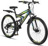 Licorne Bike Strong D Black & Lime 26inch Wheels Mountain Bike – Bicycle for Men & Boys, 21 Gear Speed, Full Suspension, Front & Rear disc plates ​