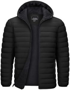 TACVASEN Puffer Jacket Men Warm Winter Jackets Sherpa Lined Water Resistant Thick Insulated Down Coats with Hood Black S