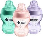 Tommee Tippee Closer to Nature Newborn Baby Bottles, Slow Flow Breast-Like Teat with Anti-Colic Valve, 260ml, Pack of 3, 0 Months+