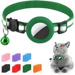 Airtag Cat Collar, Reflective GPS Cat Collar Breakaway with AirTag Holder and Bell, Adjustable Lightweight Air Tag Kitten Collar (Green)