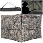 TANGZON Hunting Blind, 2-Panel Pop Up Ground Blind with 3 Shoot Through Ports & Carrying Bag, Portable 360 Degree See Through Camo Blind Screen for Shooting Deer Turkey Duck