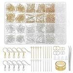 2000Pcs Earring Making Kit, Hypoallergenic Earring Findings Earring Making Supplies Include Gold/Silver Earring Backs, Earring Findings,Earring Pins Jump Rings Earring Hooks for DIY Jewelry Making