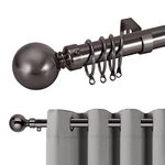 Hafaa Curtain Poles Plain Metal Ball Adjustable Decorative Window Curtain Pole Includes 160 to 300 cm Extendable Curtain Rod, 60mm Size Classic Finials, Rings, Brackets & Fittings Set, Black Nickel