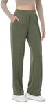 ODODOS Women's Modal Soft Classic Pants Mid Rise Pull-On Lounge Casual Work Pants with Pockets, Dark Sage, Medium