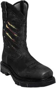 Western Cowboy Boots Wellington Boots for Men Pull On Western Work Boots Mens Slip On Boots Wide Square Toe Mid-Calf Wide Calf Boots Anti Slip Lightweight Durable Round Toe Modern Boots Black
